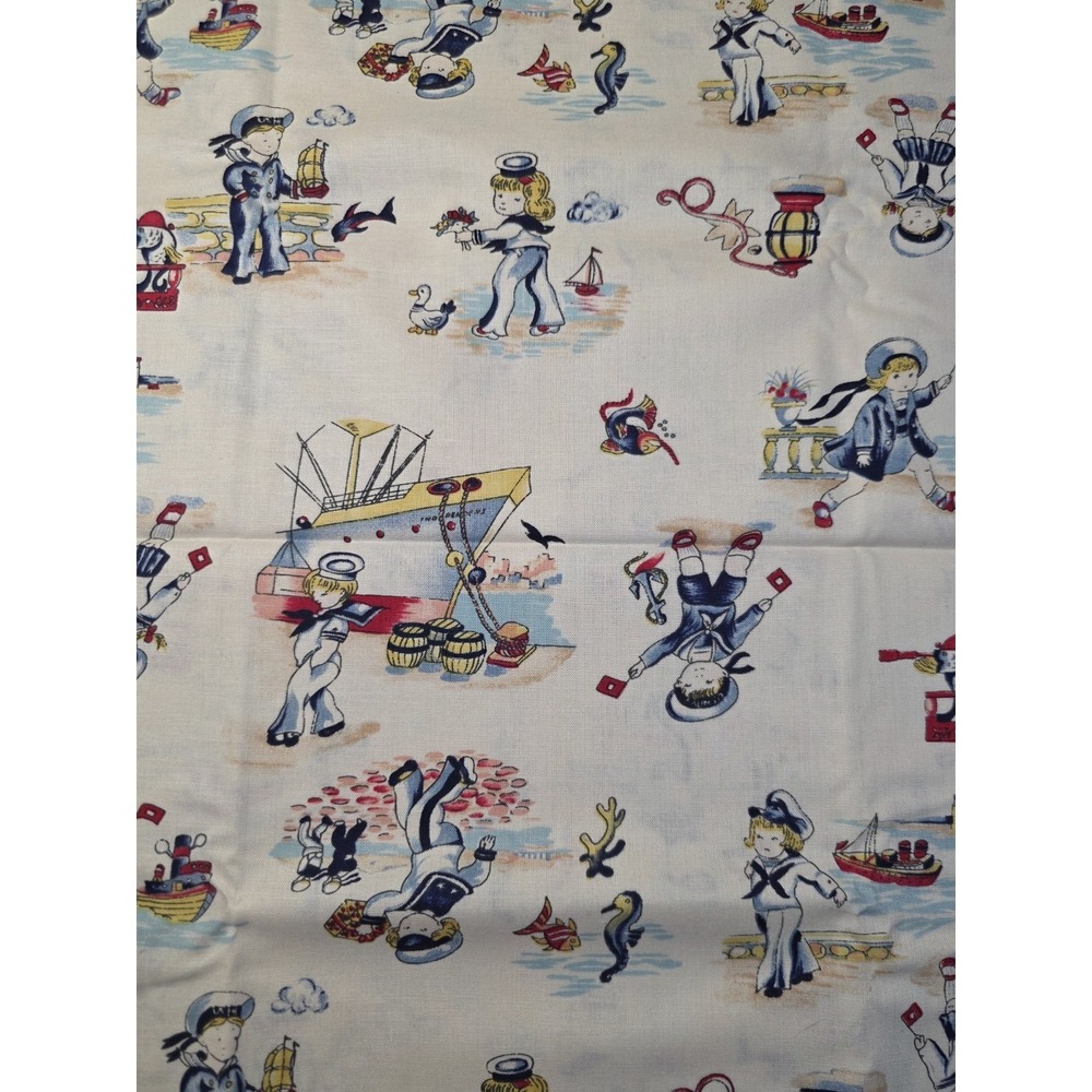Vtg Faye Burgos Marcus Brothers Sailors Nautical Theme Cotton 1 yd  F19